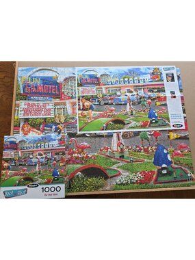 RoseArt Back to the Past 1000-Piece Fun Park Motel Adult Jigsaw Puzzle Complete